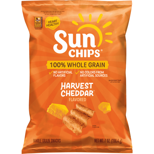 Bag of SUNCHIPS® HARVEST CHEDDAR® Flavored Whole Grain Snacks